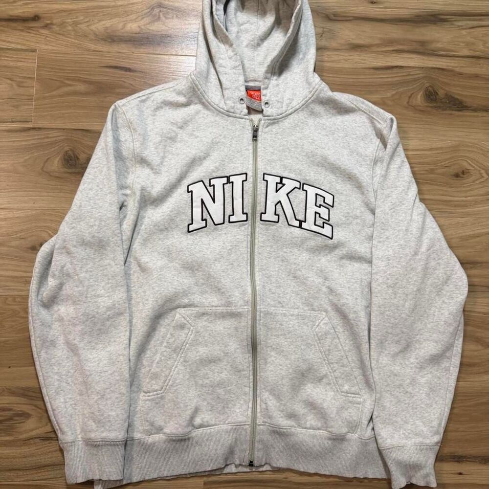 Vintage 00s Gray Nike spell out zip up hoodie embroidered baggy size XXL